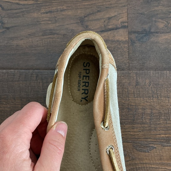 Sperry Women's Angelfish Boat Shoe Oat Color Gold Shimmer Leather Laces Size 7 - Picture 7 of 12